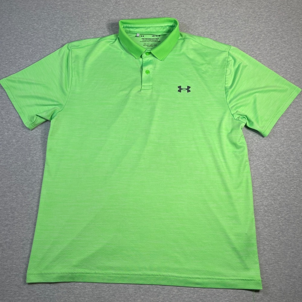 Under Armour Shirt Mens L Performance Polo Lime Neon Green Heathered Golf Loose